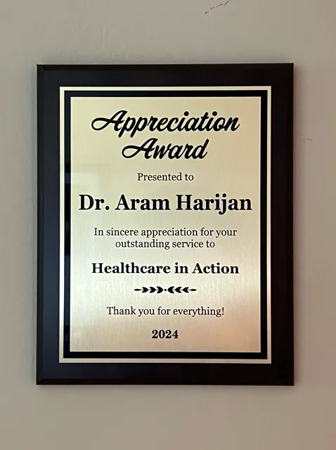 Appreciation Award plaque for outstanding service to Healthcare in Action.